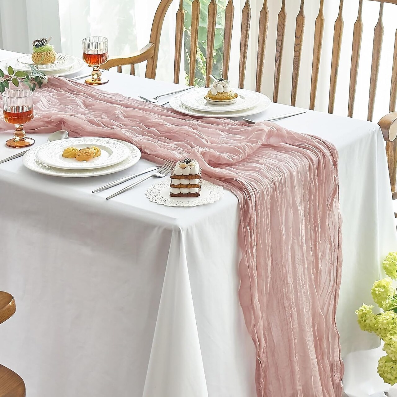 2 Pcs Cheesecloth Table Runner - 10ft Dusty Pink Boho Gauze Cheese Cloth Table Runners